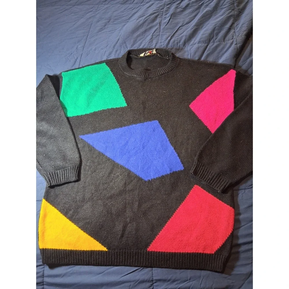 Vintage Beaucoop Knitted Sweater Mens XL Multicolor Geometric 90s‎ Made In USA